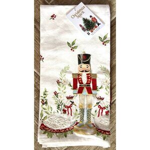 NUTCRACKER CHRISTMAS Dish Kitchen Towel Set 2 Red Jacket Embroidered Swans NICE